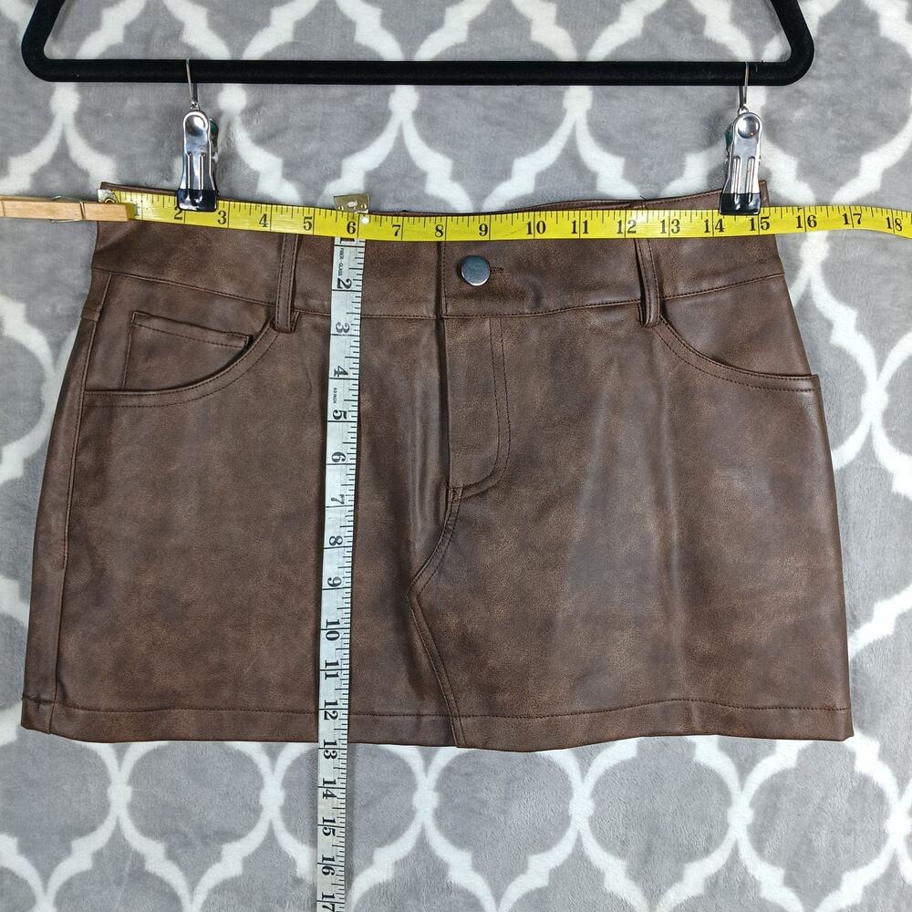 Edikted Mini Skirt Women Size M Brown Faux Leather Western Festival Y2K Clubwear - Picture 4 of 8